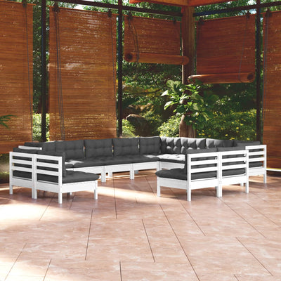 12 Piece Garden Lounge Set with Cushions White Solid Pinewood
