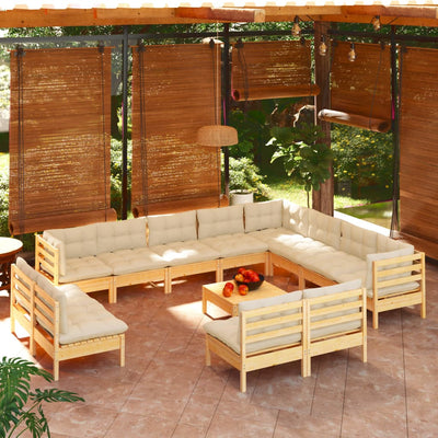 13 Piece Garden Lounge Set with Cream Cushions Solid Pinewood