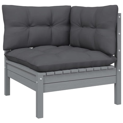 11 Piece Garden Lounge Set with Cushions Grey Pinewood