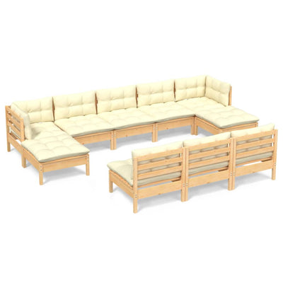 10 Piece Garden Lounge Set with Cream Cushions Pinewood - Payday Deals