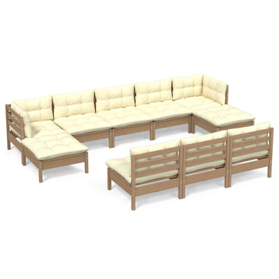 10 Piece Garden Lounge Set with Cushions Honey Brown Pinewood - Payday Deals