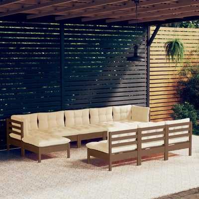 10 Piece Garden Lounge Set with Cushions Honey Brown Pinewood - Payday Deals