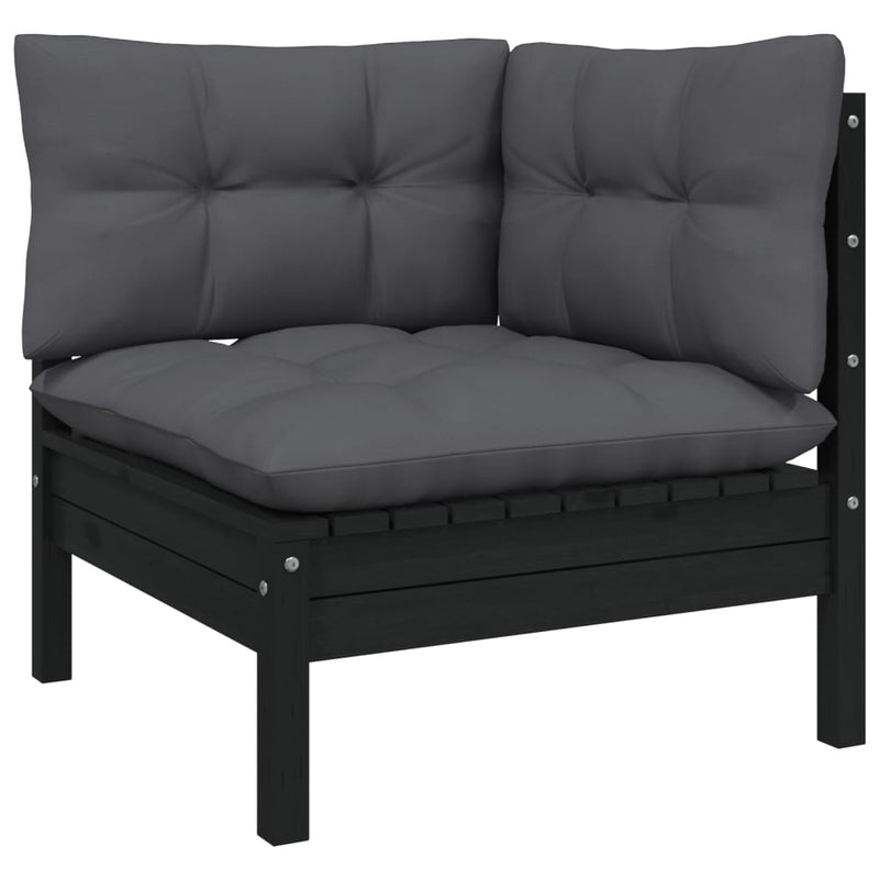 7 Piece Garden Lounge Set with Cushions Black Solid Pinewood