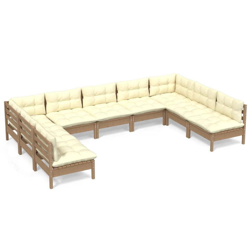 9 Piece Garden Lounge Set with Cushions Honey Brown Pinewood - Payday Deals