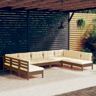 9 Piece Garden Lounge Set with Cushions Honey Brown Pinewood