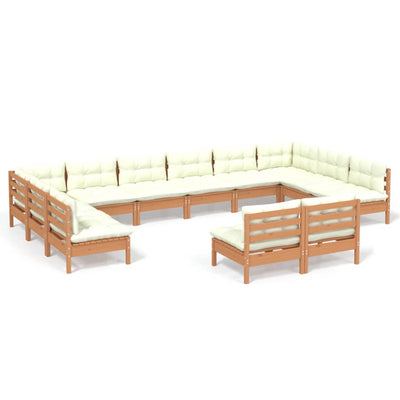 12 Piece Garden Lounge Set with Cushions Honey Brown Pinewood - Payday Deals