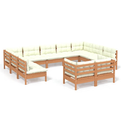 11 Piece Garden Lounge Set with Cushions Honey Brown Pinewood - Payday Deals
