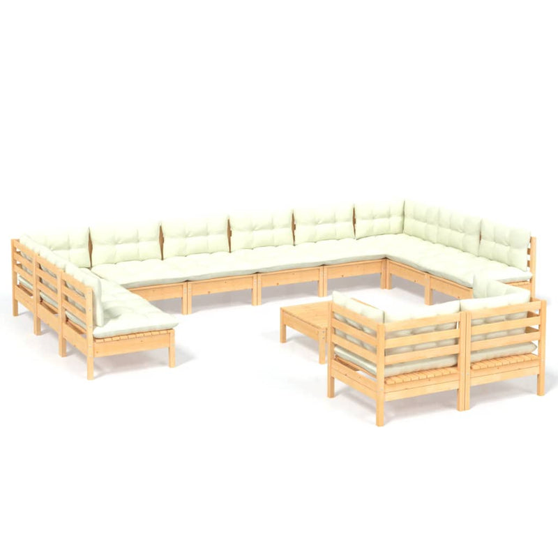 13 Piece Garden Lounge Set with Cream Cushions Pinewood