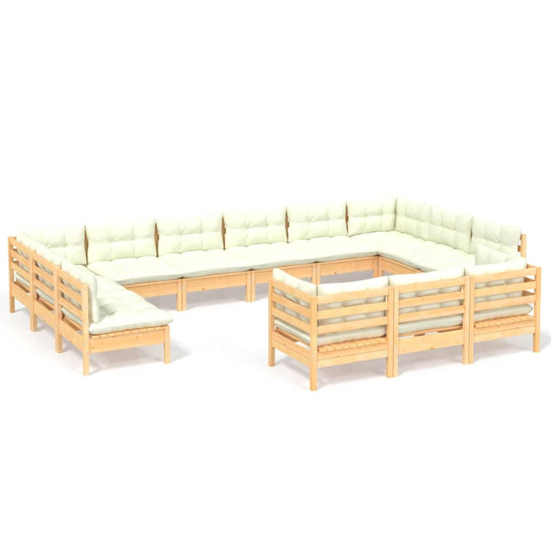 13 Piece Garden Lounge Set with Cream Cushions Pinewood - Payday Deals