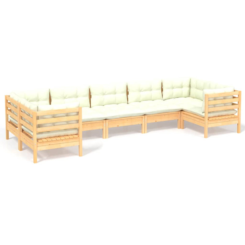 7 Piece Garden Lounge Set with Cream Cushions Pinewood - Payday Deals
