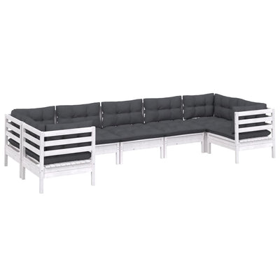 7 Piece Garden Lounge Set with Cushions White Pinewood