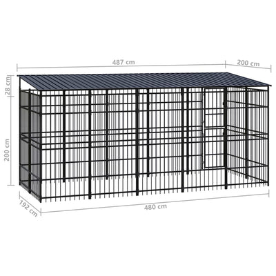 Outdoor Dog Kennel with Roof Steel 9.22 m²