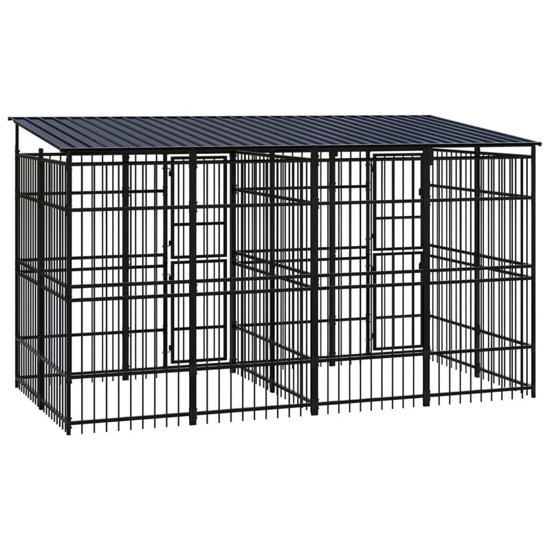 Outdoor Dog Kennel with Roof Steel 7.37 m²