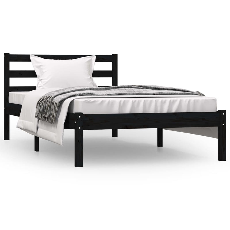 Bed Frame Solid Wood Pine 92x187 cm Single Bed Size Black