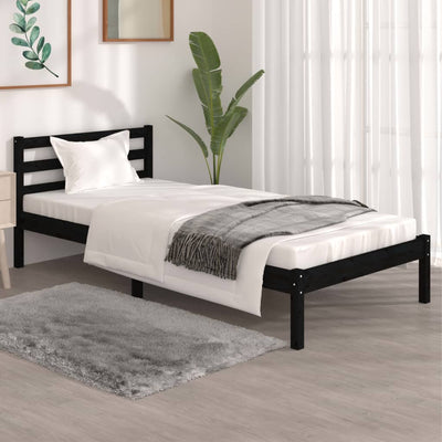 Bed Frame Solid Wood Pine 92x187 cm Single Bed Size Black