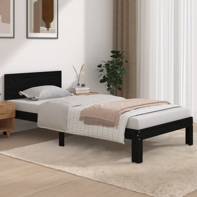 Bed Frame Black Solid Wood 92x187 cm Single Bed Size