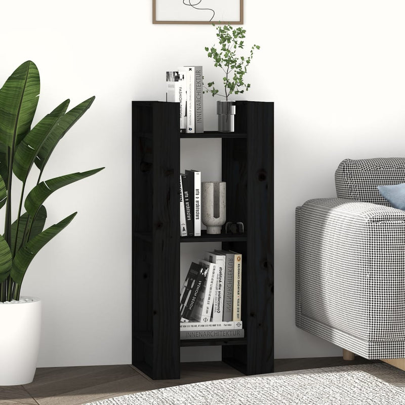 Book Cabinet/Room Divider Black 41x35x91 cm Solid Wood Pine