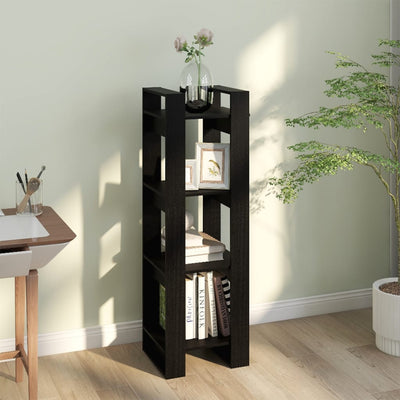 Book Cabinet/Room Divider Black 41x35x125 cm Solid Wood Pine