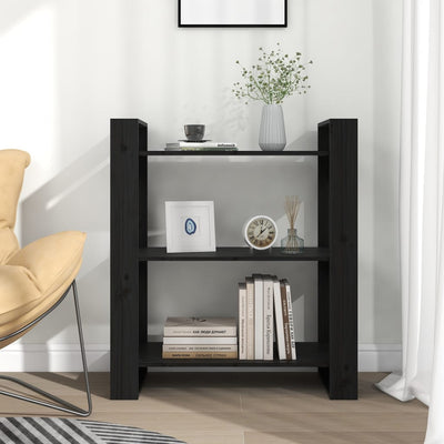 Book Cabinet/Room Divider Black 80x35x91 cm Solid Wood Pine