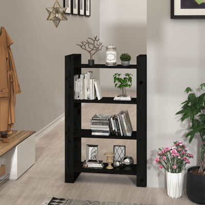 Book Cabinet/Room Divider Black 80x35x125 cm Solid Wood Pine
