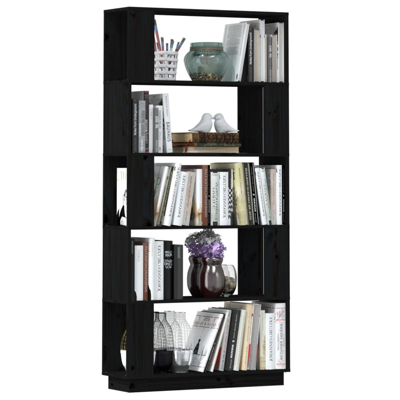Book Cabinet/Room Divider Black 80x25x163.5 cm Solid Wood Pine