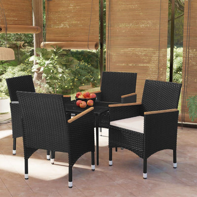 5 Piece Outdoor Dining Set with Cushions Black