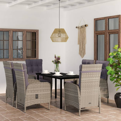 7 Piece Outdoor Dining Set with Cushions Grey and Black