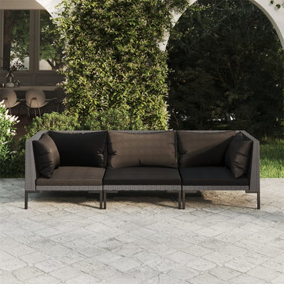 3 Piece Garden Lounge Set with Cushions Poly Rattan Dark Grey