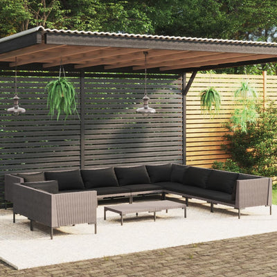 11 Piece Garden Lounge Set with Cushions Poly Rattan Dark Grey