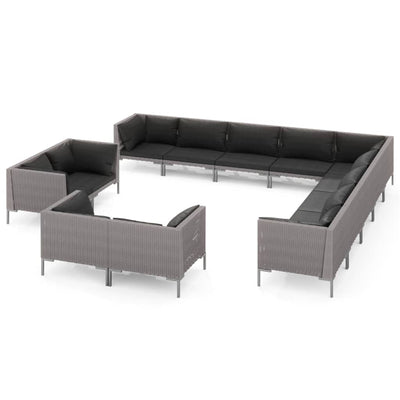 13 Piece Garden Lounge Set with Cushions Poly Rattan Dark Grey