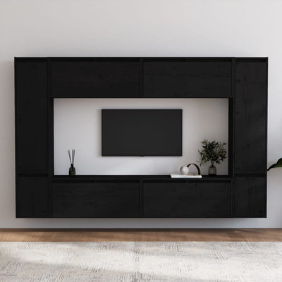 TV Cabinets 8 pcs Black Solid Wood Pine