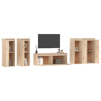TV Cabinets 5 pcs Solid Wood Pine
