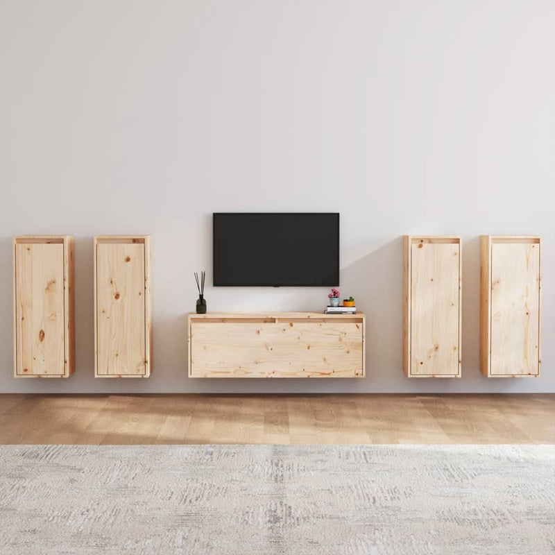 TV Cabinets 5 pcs Solid Wood Pine