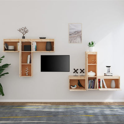 TV Cabinets 6 pcs Solid Wood Pine