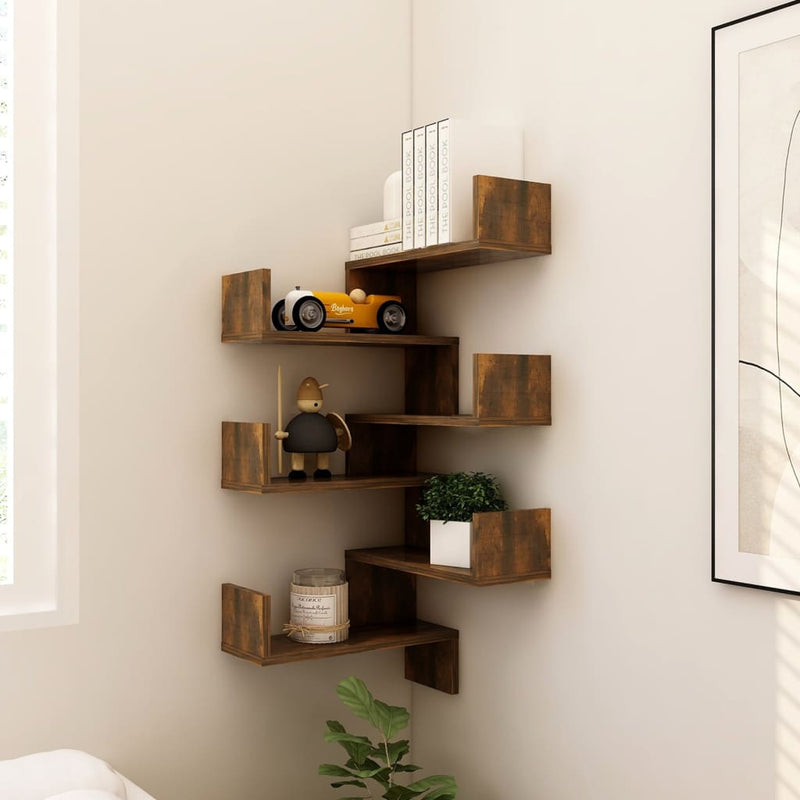 Wall Corner Shelves 2 pcs Smoked Oak 40x40x50 cm Engineered Wood
