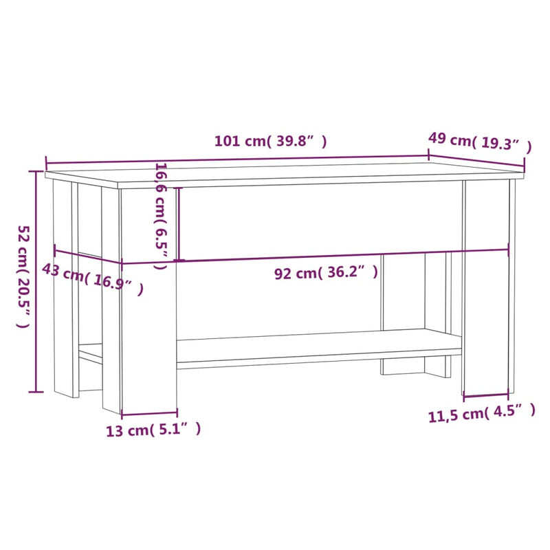 Coffee Table Grey Sonoma 101x49x52 cm Engineered Wood