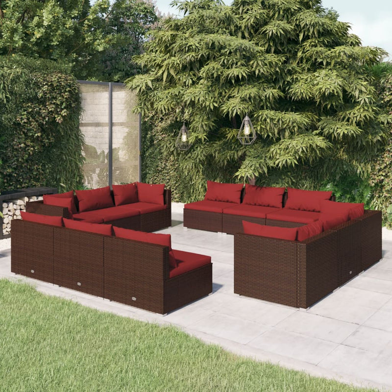 12 Piece Garden Lounge Set with Cushions Poly Rattan Brown