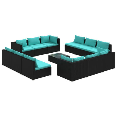 13 Piece Garden Lounge Set with Cushions Poly Rattan Black