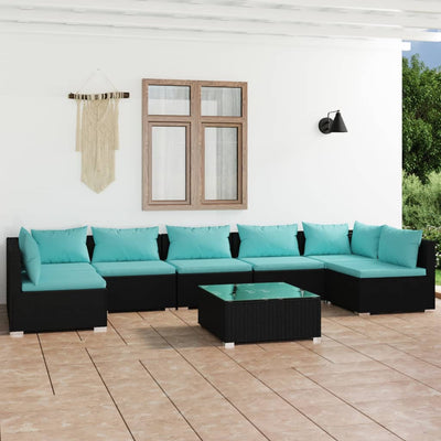 8 Piece Garden Lounge Set with Cushions Poly Rattan Black