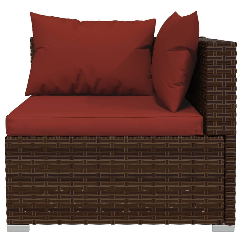 9 Piece Garden Lounge Set with Cushions Brown Poly Rattan