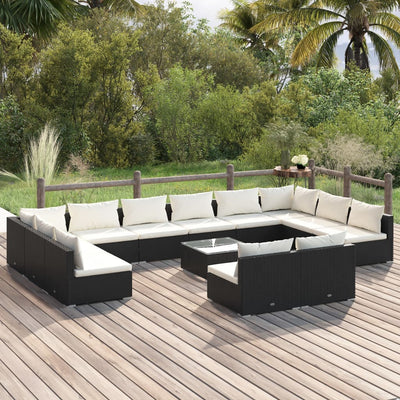 13 Piece Garden Lounge Set with Cushions Black Poly Rattan
