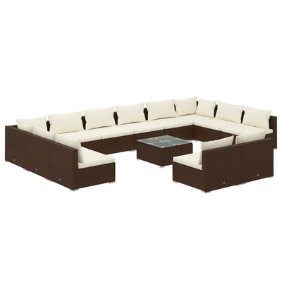 13 Piece Garden Lounge Set with Cushions Brown Poly Rattan