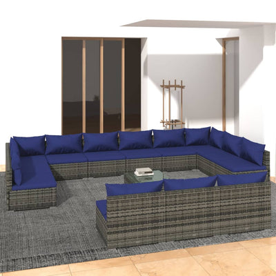 14 Piece Garden Lounge Set with Cushions Grey Poly Rattan Payday Deals