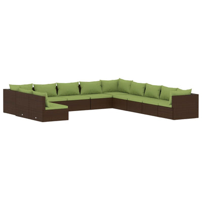 11 Piece Garden Lounge Set with Cushions Brown Poly Rattan