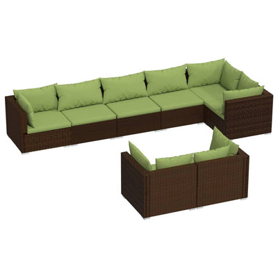 8 Piece Garden Lounge Set with Cushions Brown Poly Rattan