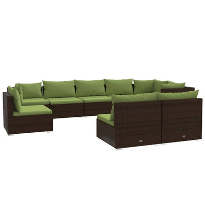 9 Piece Garden Lounge Set with Cushions Poly Rattan Brown