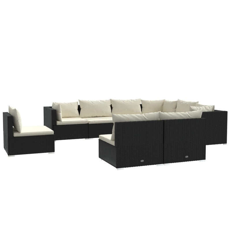 9 Piece Garden Lounge Set with Cushions Poly Rattan Black