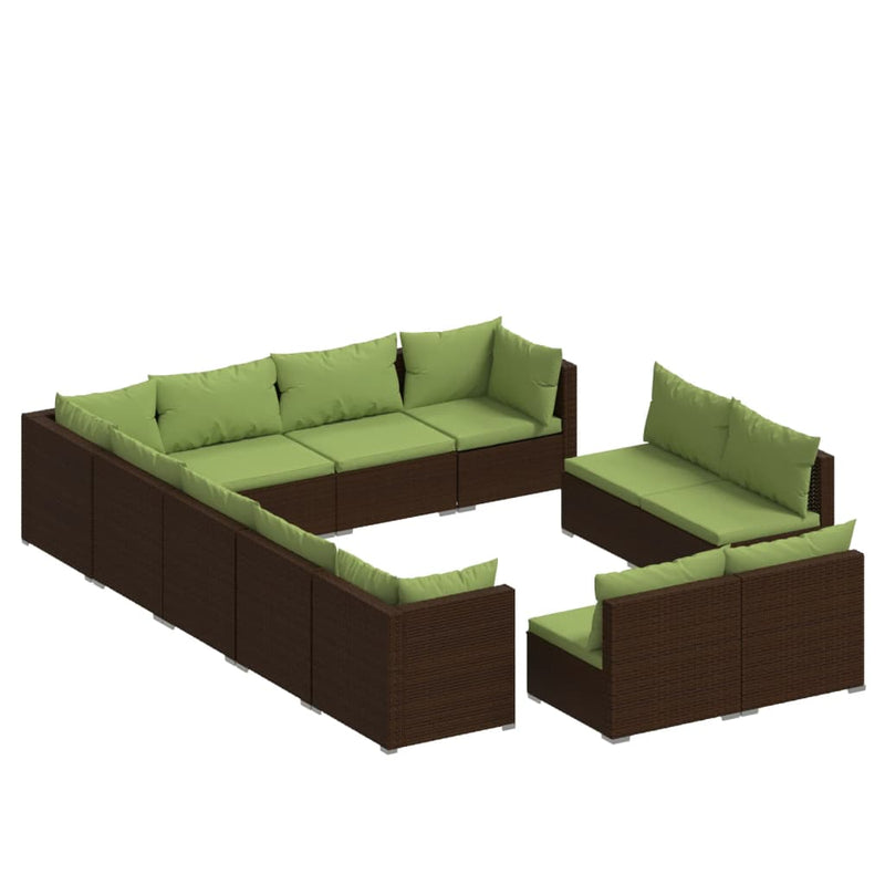 12 Piece Garden Lounge Set with Cushions Brown Poly Rattan