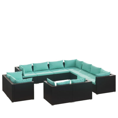 11 Piece Garden Lounge Set with Cushions Black Poly Rattan