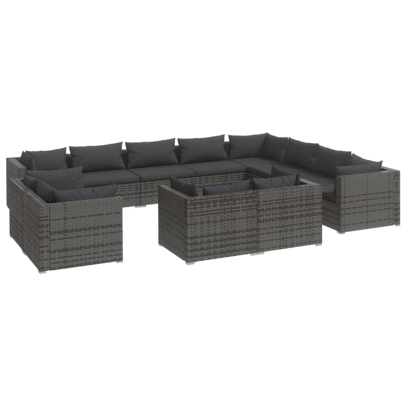 12 Piece Garden Lounge Set with Cushions Grey Poly Rattan